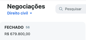 Prova visual do CRM com resultados do escritório